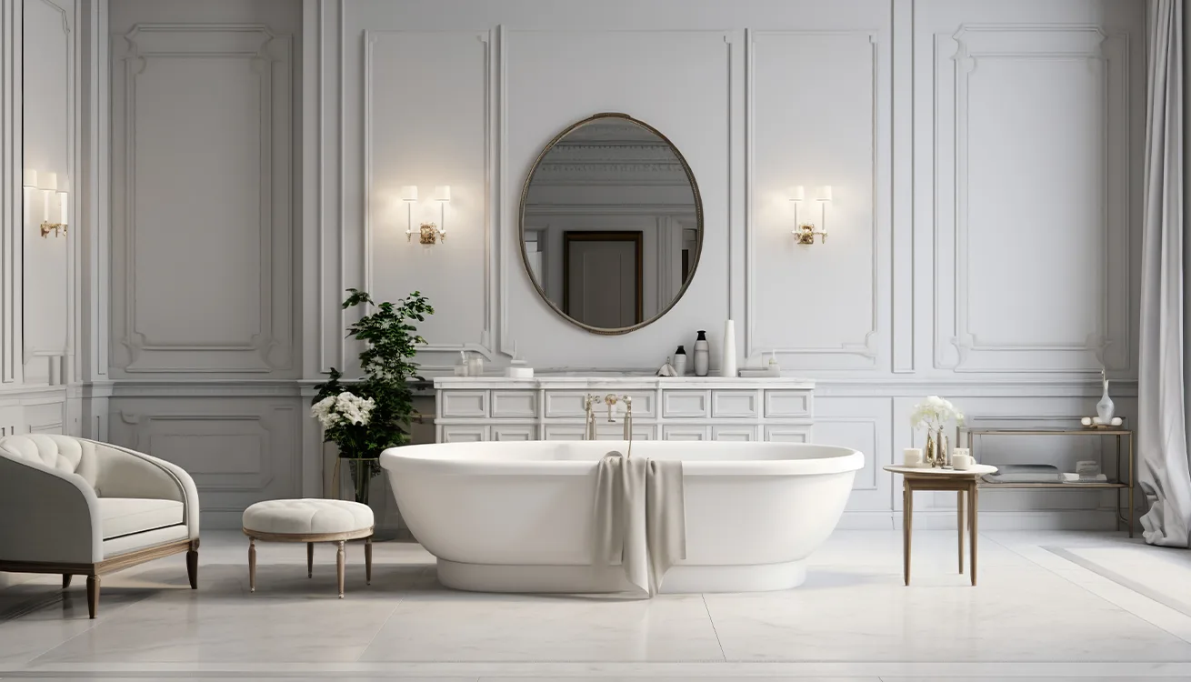 Bathroom with a freestanding bath and panelled walls