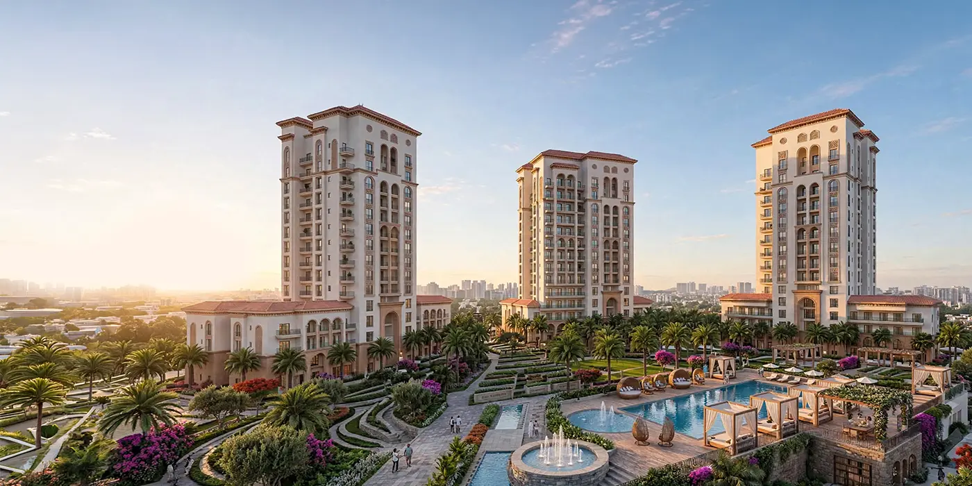 Godrej MSR City towers, landscaped gardens and pool