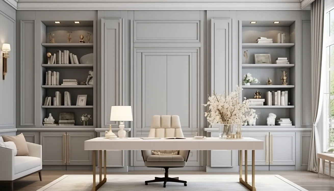 Home study with built-in shelving